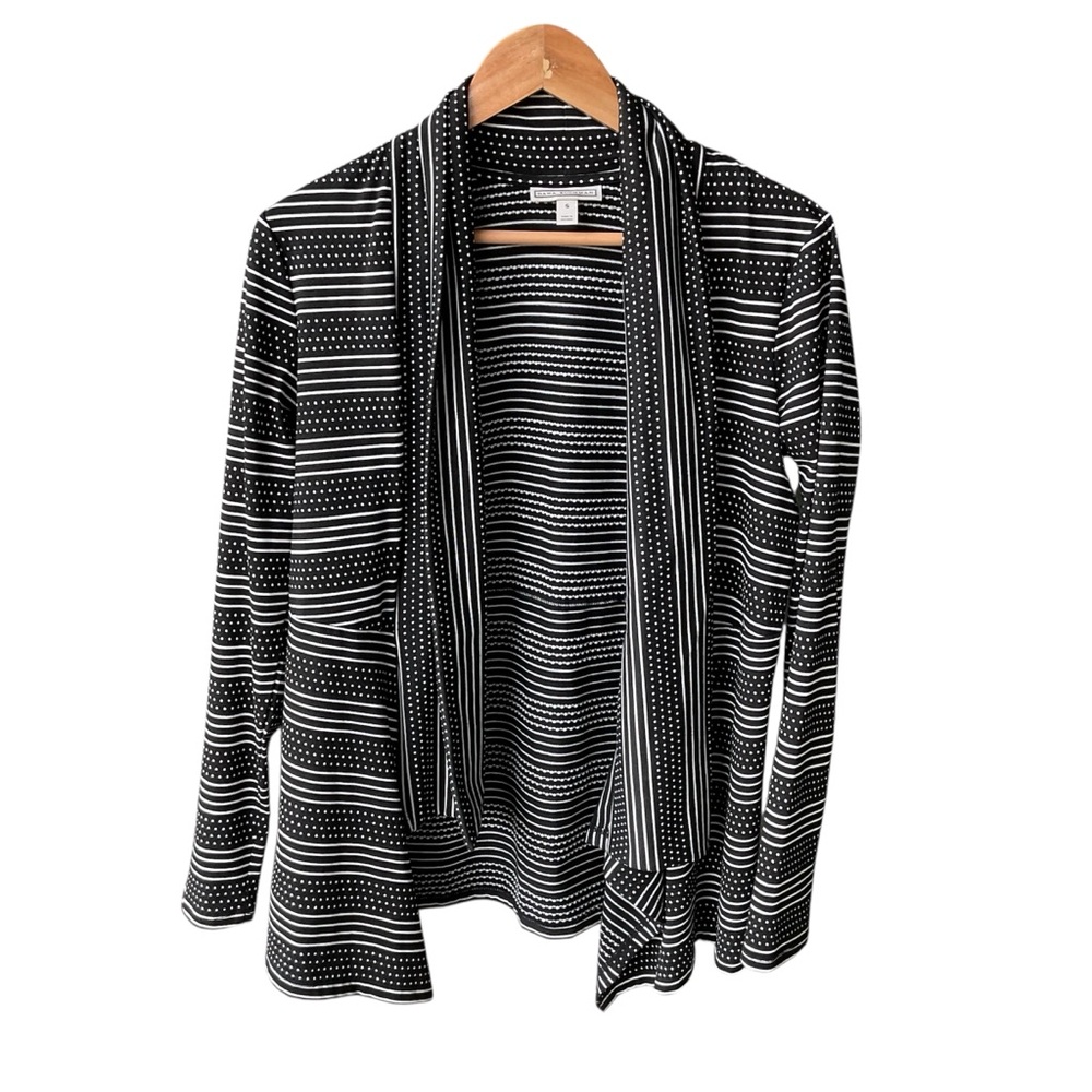dana Bachman Jacket Top Black Stripes Polka Dot Preppy Business Academia consign